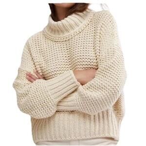 Free People My Only Sunshine Sweater Small Crème Beige Chunky Knit Boho Coastal